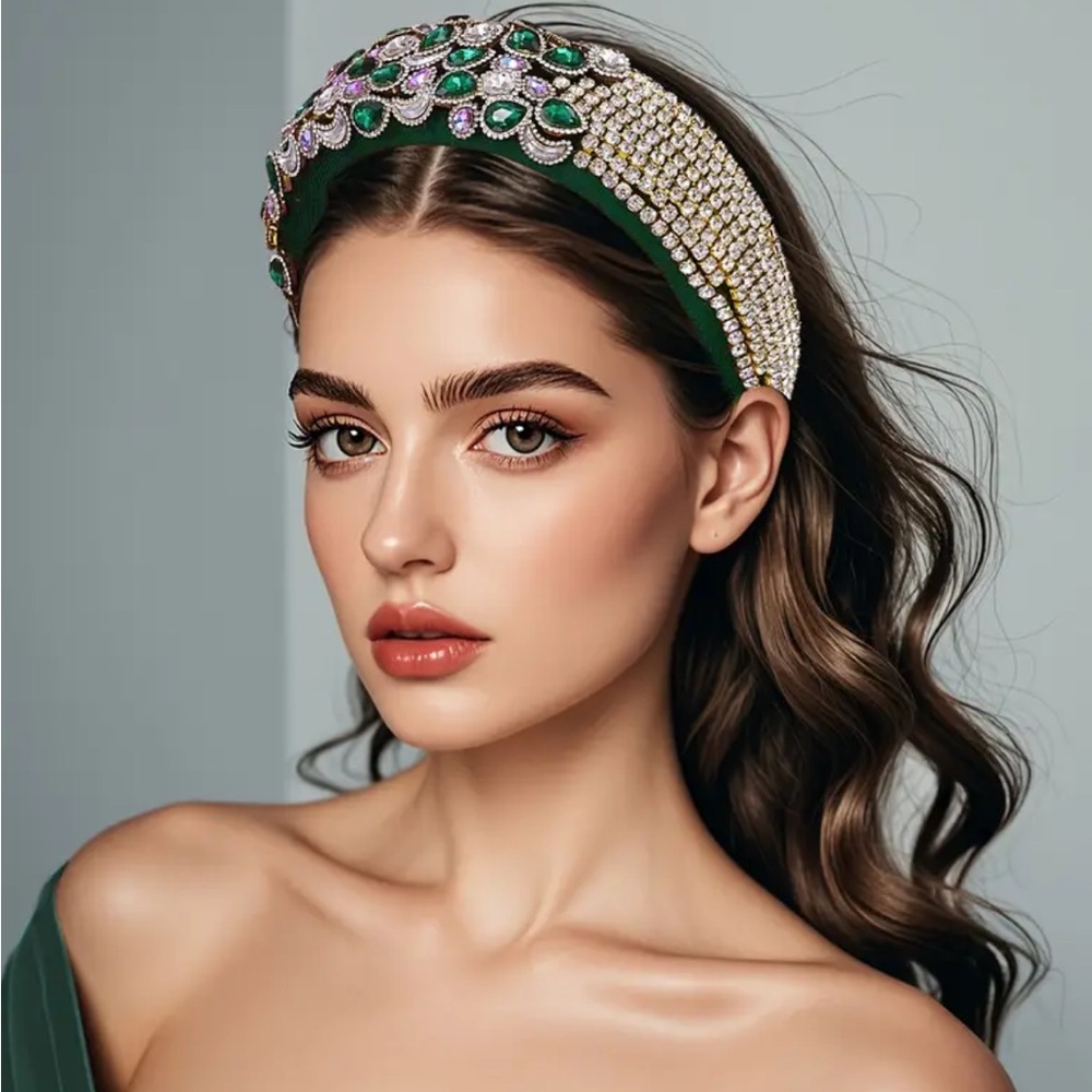 Luxury Multicolor Rhinestones Velvet Headband with Multicolor Rhinestones - Picture 3 of 5